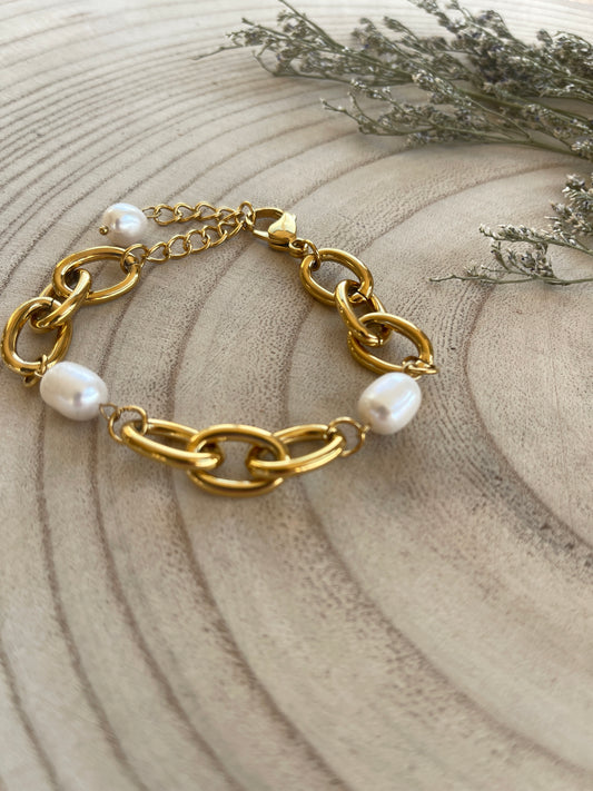 Chunky Link Freshwater Pearl Bracelet