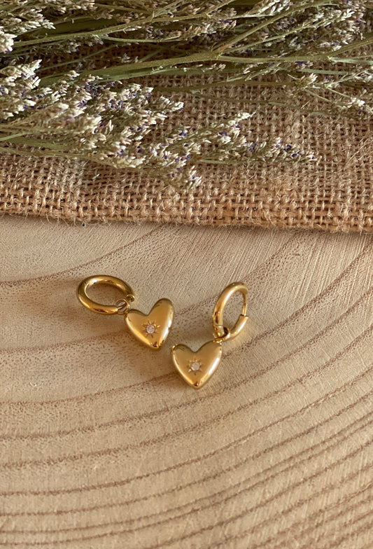 Gold Heart Huggie Hoops | 18K Gold Plated | Stainless Steel